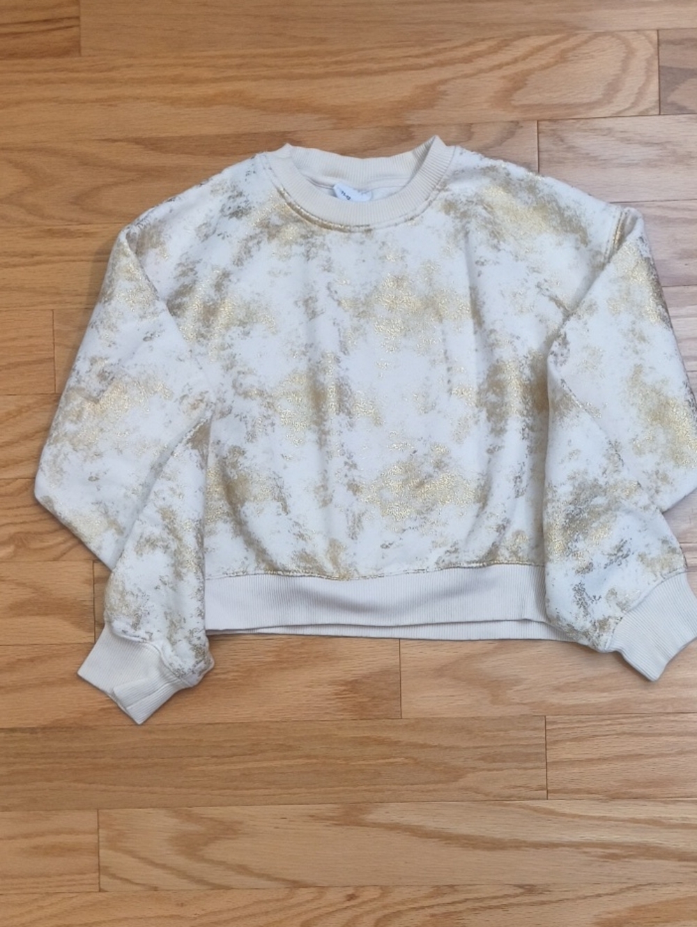Zara Cream Crewneck Cropped Sweatshirt Gold Metallic Size 13/14 EUC